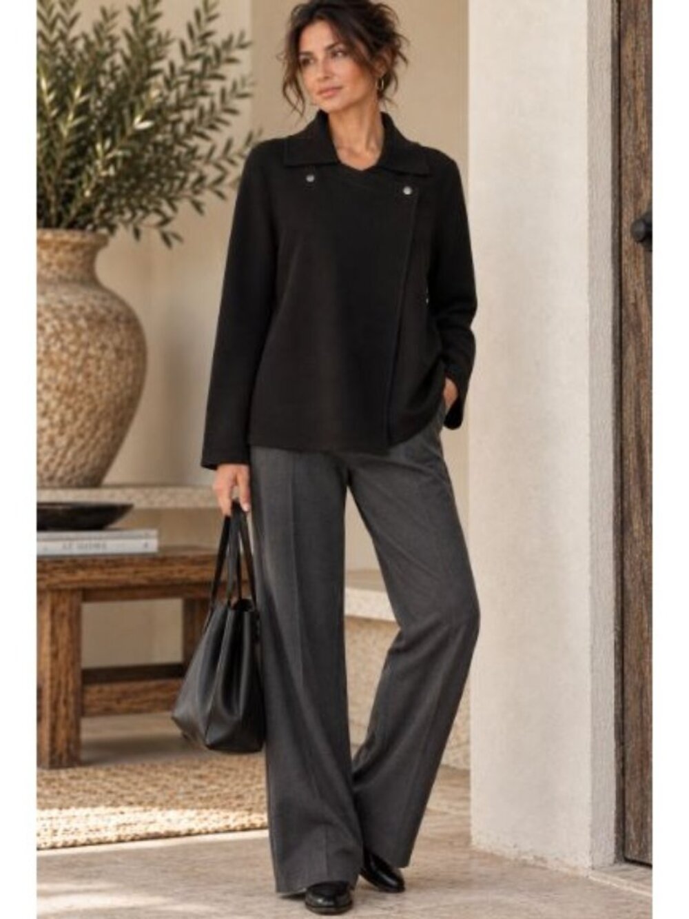 Eileen Fisher Organic Cotton Asymmetrical Snap Jacket Quiet Luxury Minimalist L